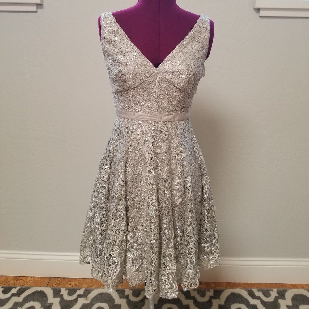 Adrianna Papell Silver Cocktail Dress
